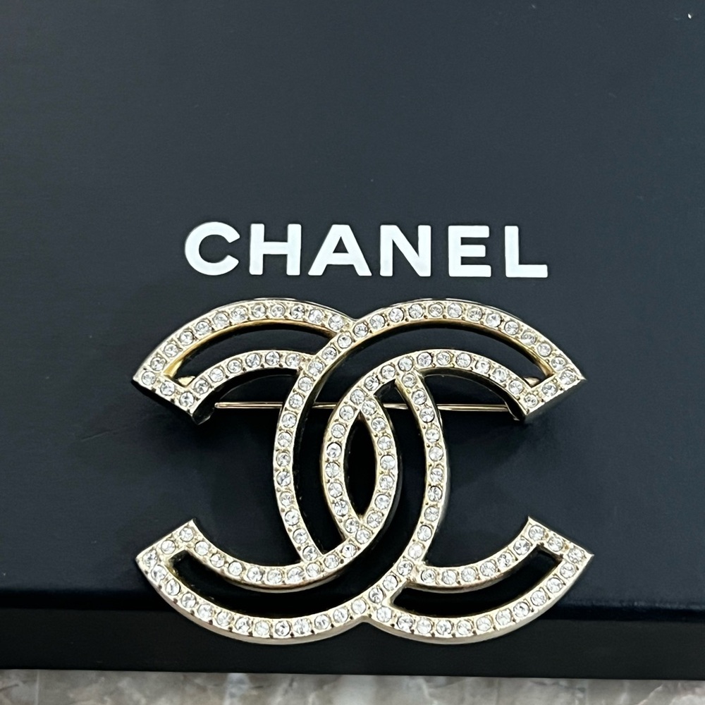CHANEL Gold and Silver Crystal Embellished Brooch